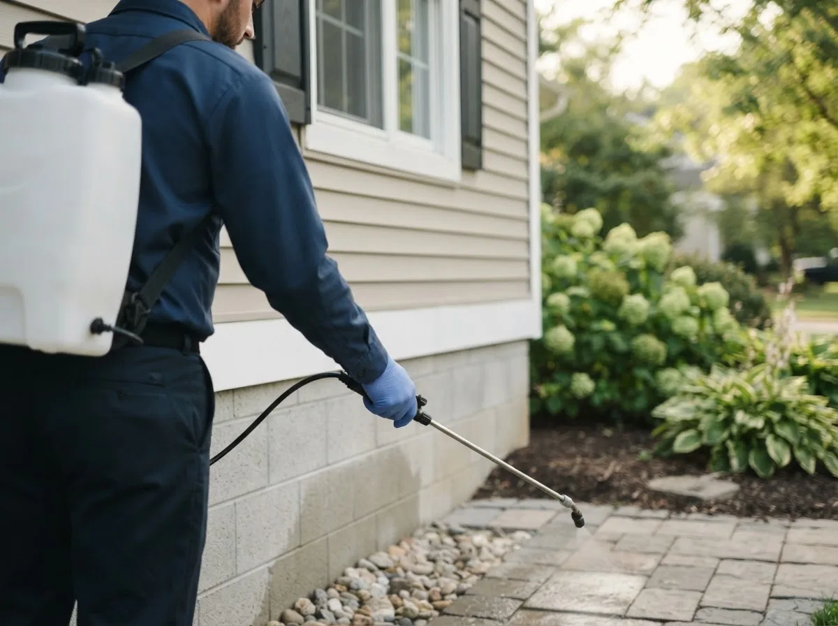 Pest control technician inspecting a home in Lampasas, TX